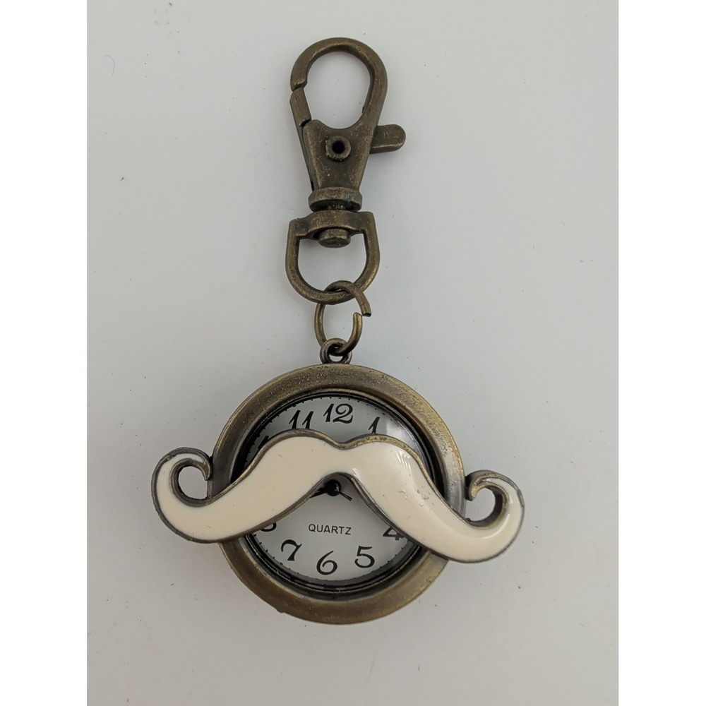 Mustache Clip Key Ring Watch Bronze Tone w/ Gift Box- New Battery